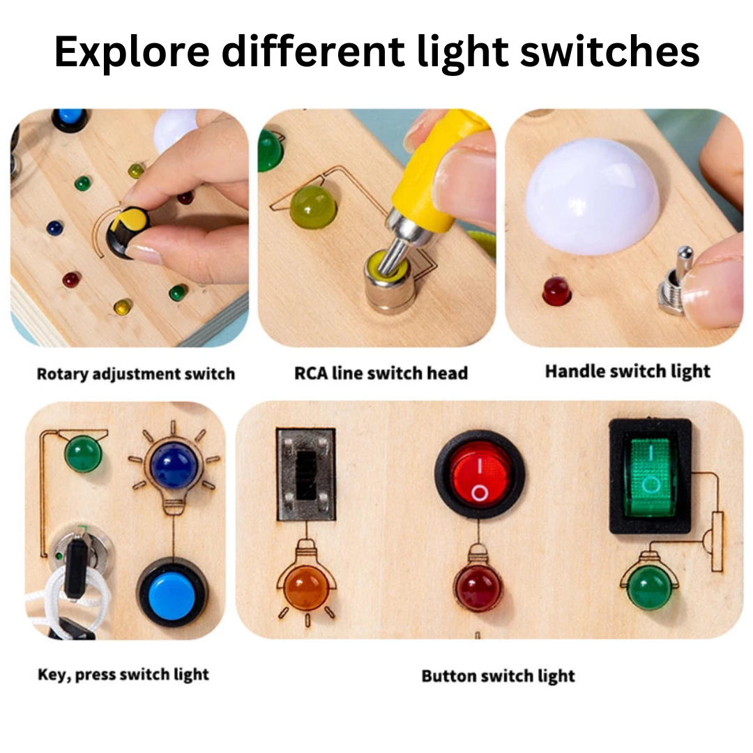 Busy Board Sensory Toy With LED Light Switches